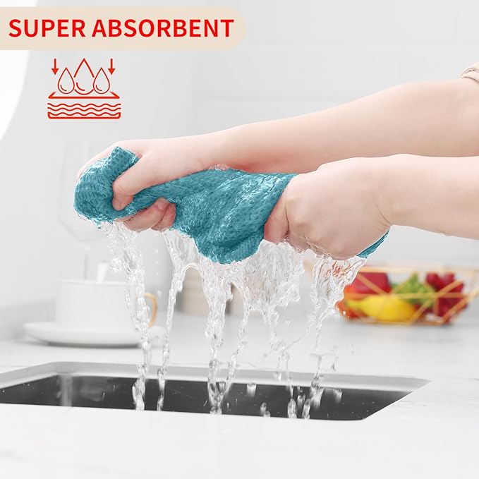 Homaxy 100% Cotton Waffle Weave Kitchen Dish Cloths, Ultra Soft Absorbent Quick Drying Dish Towels, 12 x 12 Inches, 6-Pack, Lake Blue