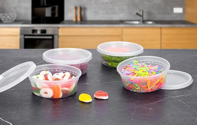 EDI [8 OZ, 50 Sets] Plastic Deli Food Storage Containers with Airtight Lids | Microwave-, Freezer-, Dishwasher-Safe | BPA Free | Heavy-Duty | Meal Prep | Leakproof | Recyclable