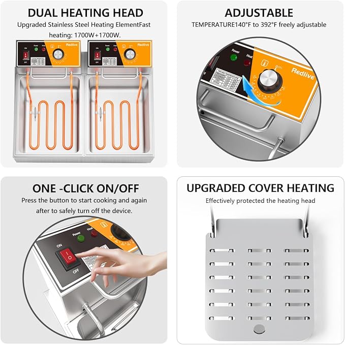 Electric Deep Fryer 20L/21QT Stainless Steel Large Capacity Commercial Fryer with Basket, 3400W 110V Countertop Deep Fryer for Home Kitchen and Restaurant Use withTemperature Control
