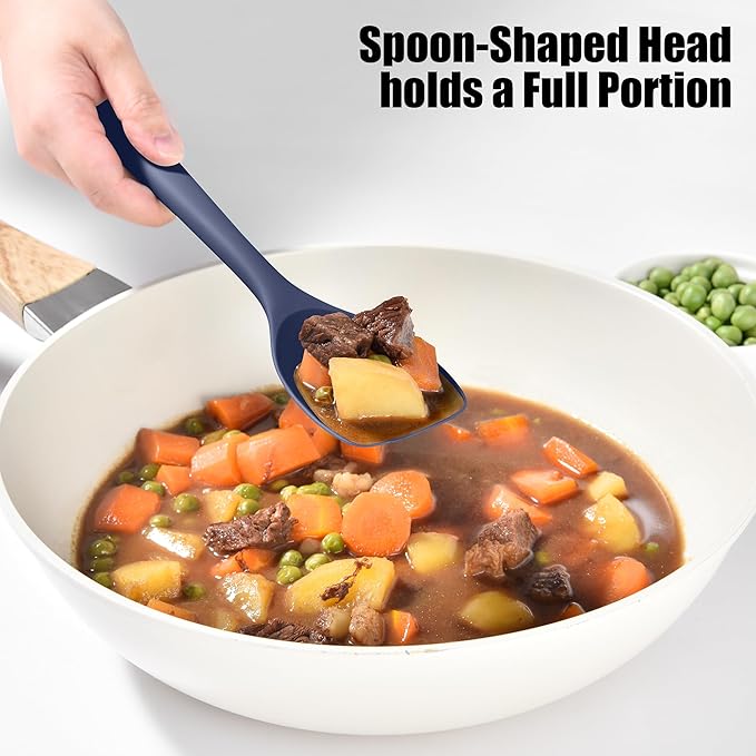 Doosu Silicone Spoon Spatula, 600ºF Heat-Resistant Food Grade Rubber Spoonula with Seamless Design, Non-Stick Flexible Scraper Kitchen Cooking Spoon Baking Tool for Mixing, Scraping (Navy Blue)