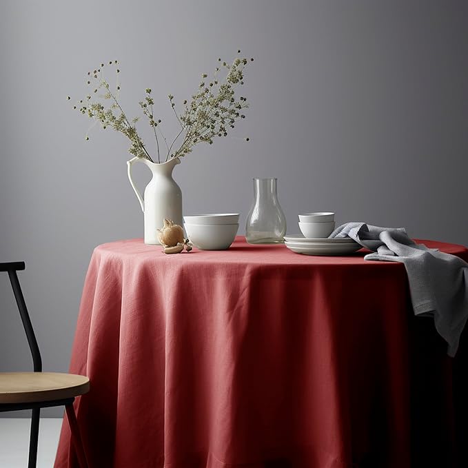 EVERLY 100% Pure Linen Round Tablecloths 70Inch Round Machine Washable Tablecloth for Thanksgiving,Decorative Halloween,Buffet Parties,Picnic,Events,Weddings and Restaurants-Christmas Red
