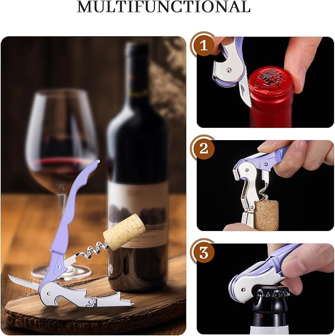 HYZ 2-Pack Wine Opener Waiter Corkscrew, Professional Wine Key for Servers, Bartender with Foil Cutter, Manual Wine Bottle Opener Double Hinged (Lavender)