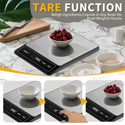 Food Scale - Rechargeable Digital Kitchen Scale 33lb, 1g/0.05oz Precision, Type-C, Stainless Steel, Grams/Ounces, LCD Display, for Cooking/Baking/Meal Prep (Ash Silver)