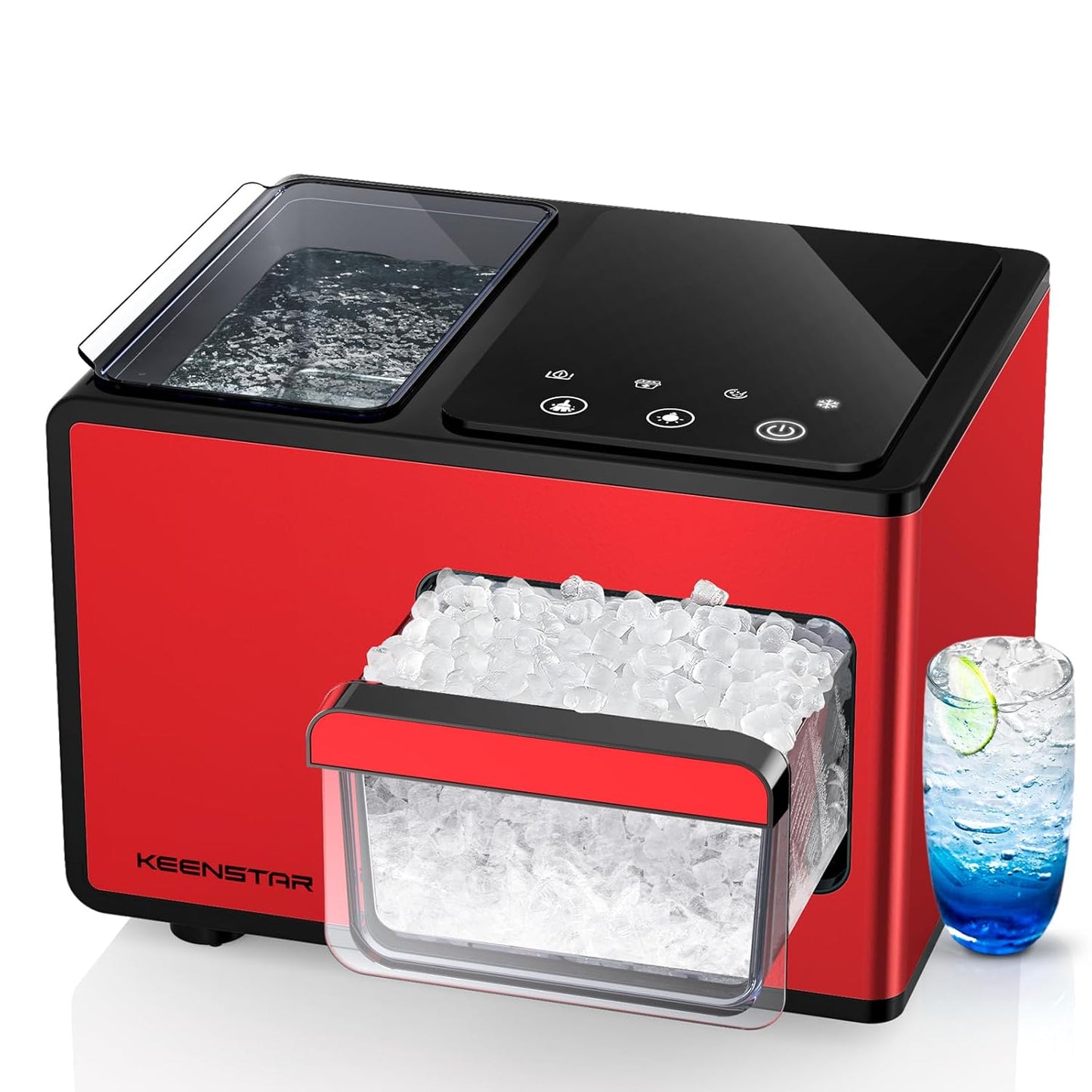 Nugget Ice Maker Countertop, Large Capacity 40lbs/24H, Pebble Ice Maker with Soft Chewable Ice, Self Cleaning, Smart Touch Screen, Sonic Ice Machine for Home Office Party RV - Red