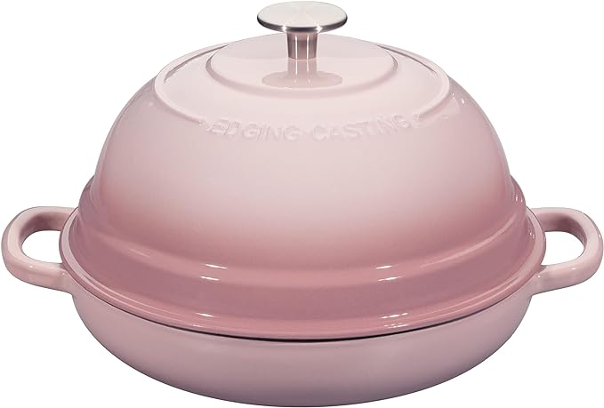 Enameled Cast Iron Dutch Oven Pot with Lid, Round Bread Oven for Homemade Sourdough Bread Baking, 6 Quart, Pink