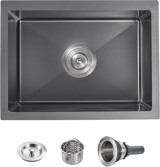 POPFLY 20 Inch Undermount Kitchen Sink, 20×17 Inch 304 Stainless Steel Sink 18 Gauge Single Bowl 9 Inch Deep Bar Prep Small Sink with Sink Strainer, Black