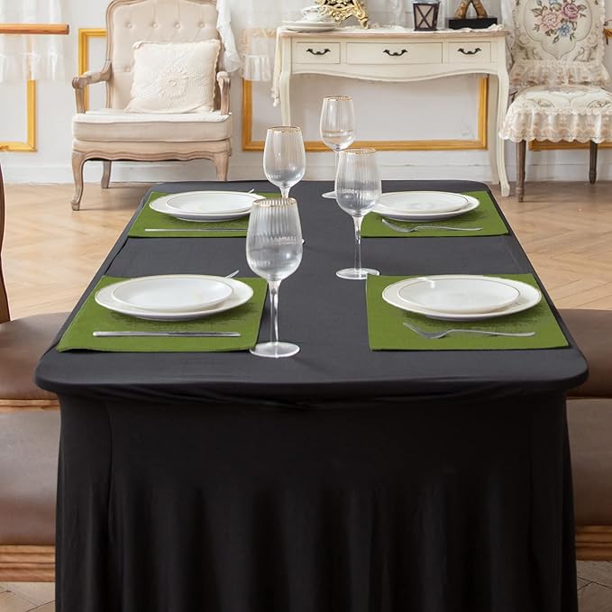 Linen Fabric Placemats Set of 4, Machine Washable, Heat Resistant, Wrinkle Free, Thick Polyester Kitchen Place Mats for Dining Table (Green)