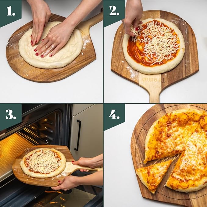 Wooden Pizza Peel - Versatile Pizza Holder - Reliable and Durable Pizza Paddle - Pizza Making Accessories - 19.7 in x 12.6 inches Acacia Wood Pizza Peel by Tremo