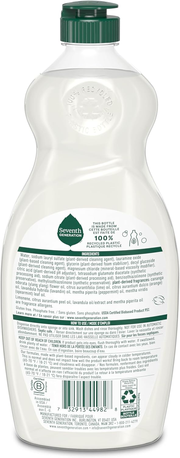 Seventh Generation Dish Soap Liquid Lavender Flower & Mint Scent Pack of 6 Dishwashing Soap Dish Detergent Liquid Soap 19 oz