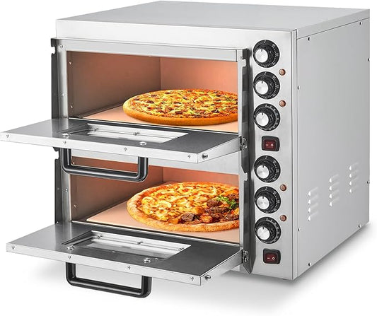 3600W Countertop Electric Pizza Oven,Stainless Steel Pizza Oven Maker with Timer & Removable Tray for Home, Kitchen & Restaurant, Silver
