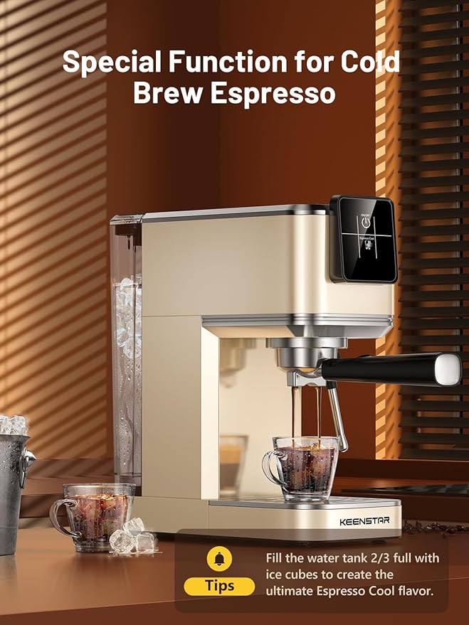 KEENSTAR 20Bar Espresso Machine with Rapid Cold Brew, Hot & Iced Coffee Machine, Espresso Maker with Milk Frother Steam Wand, Touch Screen with 40oz Water Tank for Latte, Cappuccino, Gift