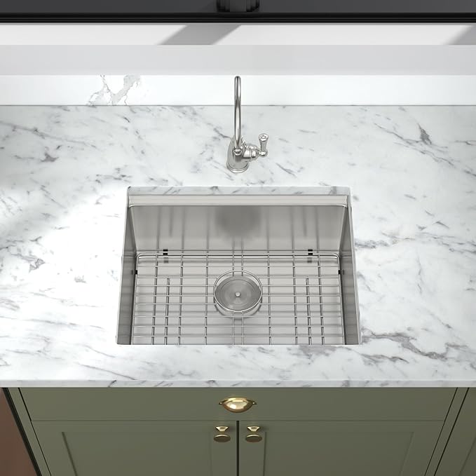 Mocoloo 24 Inch Undermount Kitchen Sink - 24 x 19 Bar Sinks Stainless Steel 16 Gauge Single Bowl Under Counter Small Kitchen Sink Workstation 10'' Deep Handmade Basin