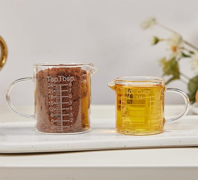 Ackers Etching Scale Measuring Glass -[Insulated handle | V-Shaped Spout]-Made of High Borosilicate Glass Measuring for Kitchen or Restaurant, Easy to Read, 120 ML (4 Oz)