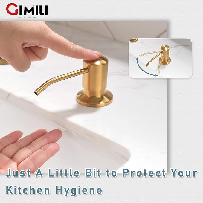GIMILI Brushed Gold Kitchen Faucet with Soap Dispenser, Commercial Single Handle Spring Pull Out Kitchen Sink Faucets with Pull Down Sprayer