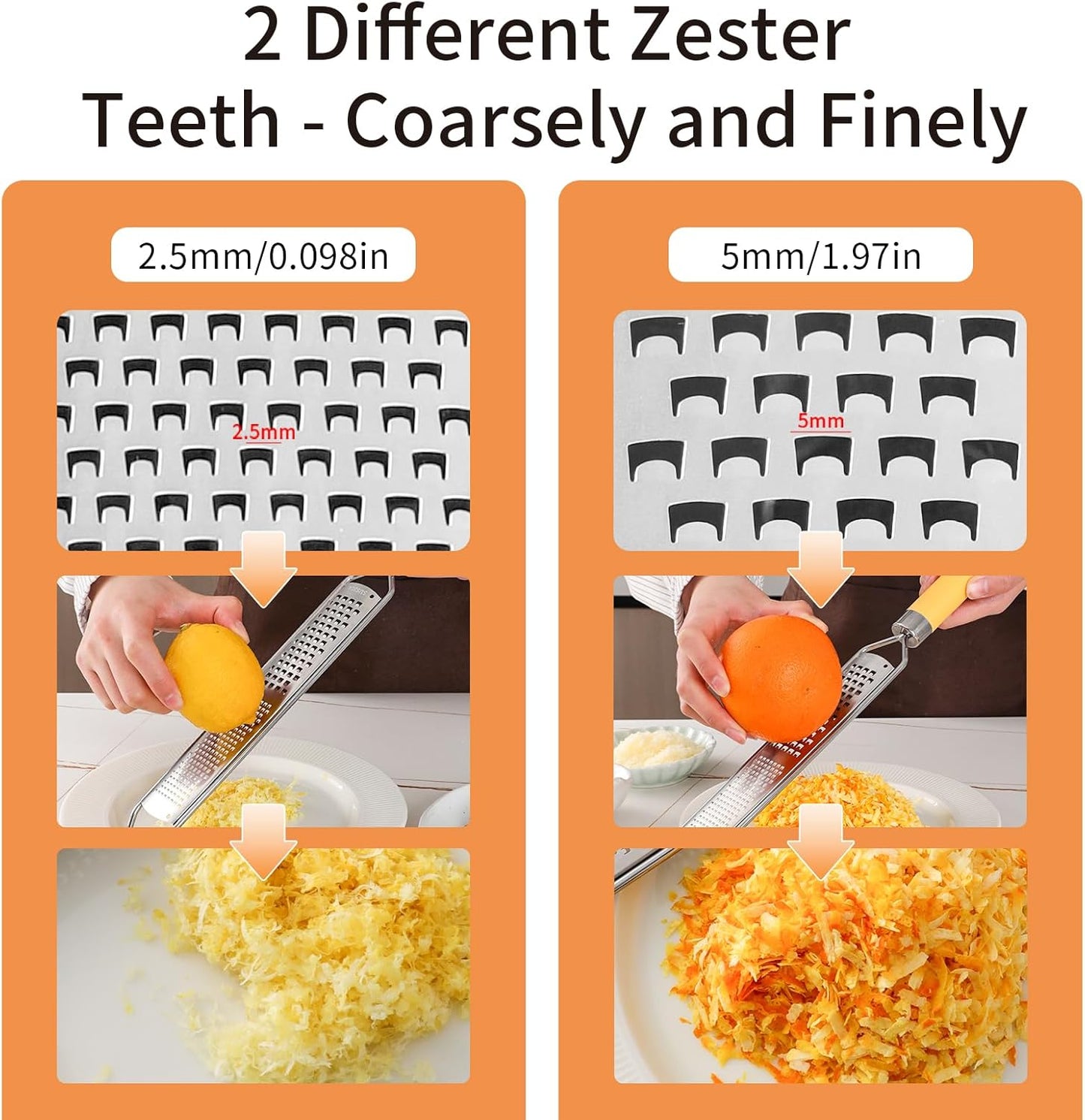 Lemon Zester Tool, Citrus Zester Grater with Handle, Heavy Duty Stainless Steel Fine & Coarse Cheese Grater for Ginger Garlic Chocolate Fruits Vegetables, with Protective Cover