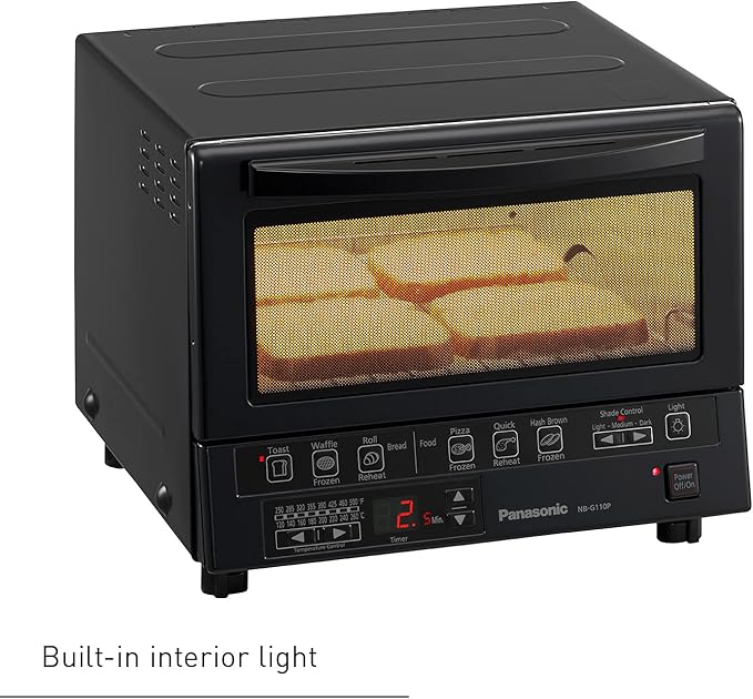 Panasonic FlashXpress Toaster Oven Countertop, 4-Slice Compact Size with Double Infrared Heating, 6 Auto Cook Options and Precise Temperature Control, 1300W - NB-G110P-K (Black)