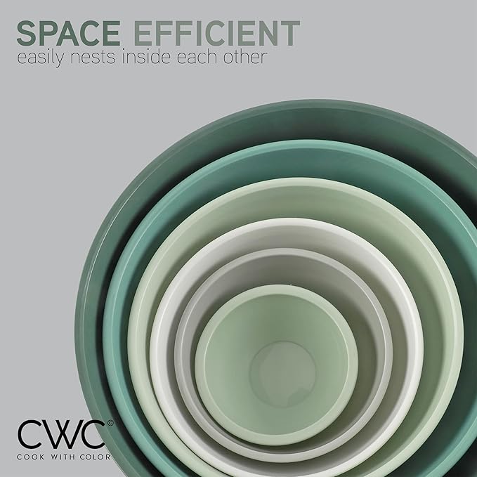 COOK WITH COLOR Mixing Bowls with Lids - 12 Piece Plastic Nesting Bowls Set includes 6 Prep Bowls and 6 Lids, Rhombus Design - Microwave Safe (Sage)