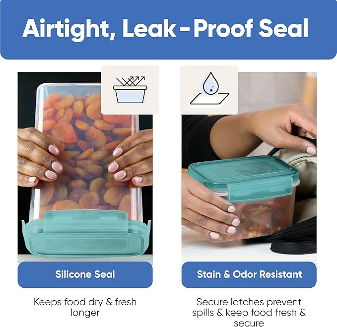 Chef's Path Airtight Food Storage Containers with Lids, 24 pcs (Teal Color) Plastic Kitchen and Pantry Organization for Dry Food, Flour and Sugar, BPA Free