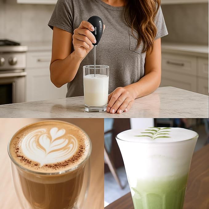Hiltton Rechargeable Milk Frother with Stand & Travel Pouch – Portable Electric Handheld Frother, Stainless Steel Waterproof Detachable Whisk, Drink Mixer for Lattes, Cappuccinos & More