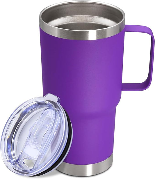 20 oz Tumbler with Handle and Lid, Stainless Steel Tumbler Insulated Travel Coffee Mug, Spill Proof Double Wall Vacuum Tumbler Cup Keep Drink Hot & Cold, Purple, 1 Pack