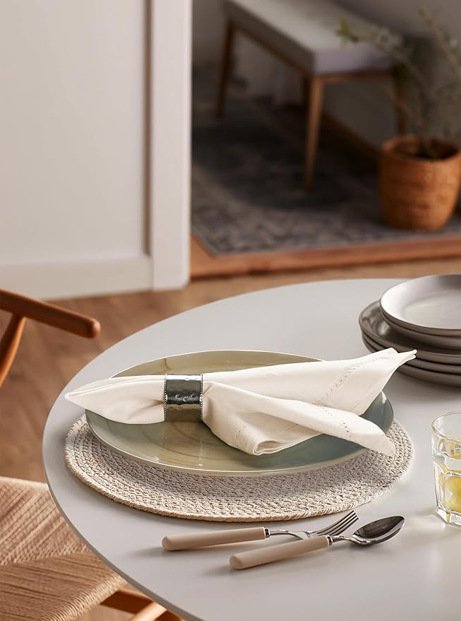 Hausattire Cloth Dinner Napkin Flax Fall Hemstitched Mitered Corner 20x20 Inch Natural Thanksgiving Decorative Soft Durable Table Linen Napkins Ideal for Halloween, Christmas, Cocktail Parties