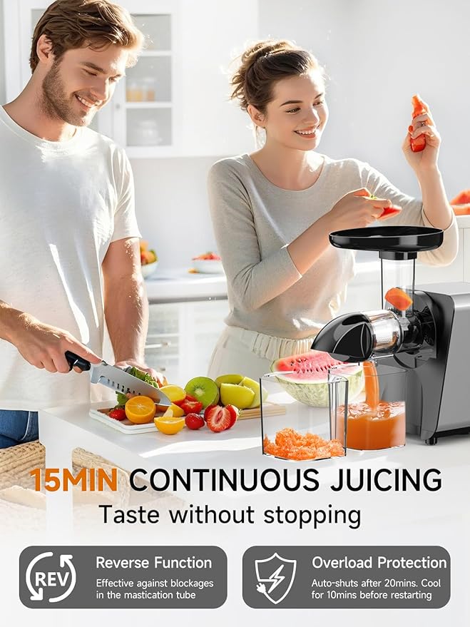 Slow Cold Press Juicer for Fruits Vegetables Celery Carrot Ginger, Masticating Juicer Machine Soft Hard Reverse Function,250W Motor,Easy To Clean, Fresh Orange Juice Extractor