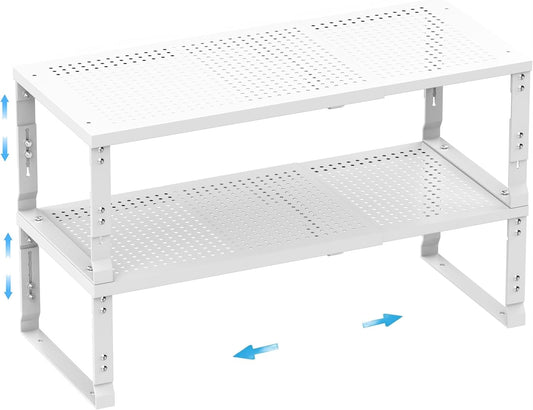 Expandable Spice Rack,Stackable Storage for Cabinet, Multi-Functional Kitchen Shelving,Height-Adjustable,Sustainable Organizer Solution(2Packs/White/Large)