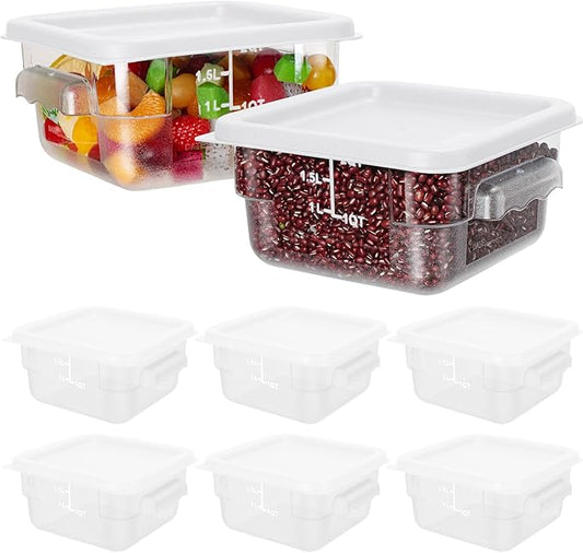 Lallisa 8 Pcs 2 Quart Food Storage Containers with Lids Clear Square Polycarbonate Marinating Container Dough Bucket with Lid (White)