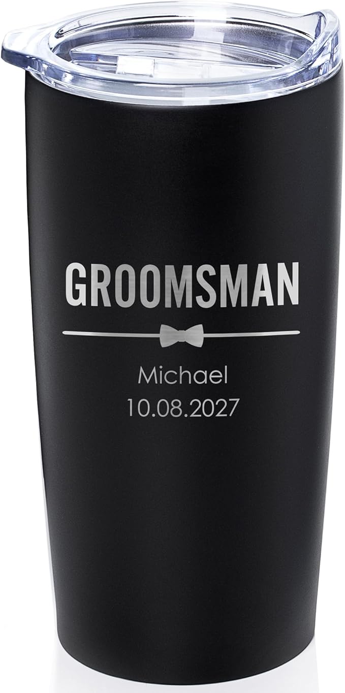 Lifetime Creations Engraved Personalized Groomsman Tumbler 20 oz - Custom Groomsmen, Best Man, Bachelor Party Stainless Steel Coffee Travel Mug Gift (Option C)