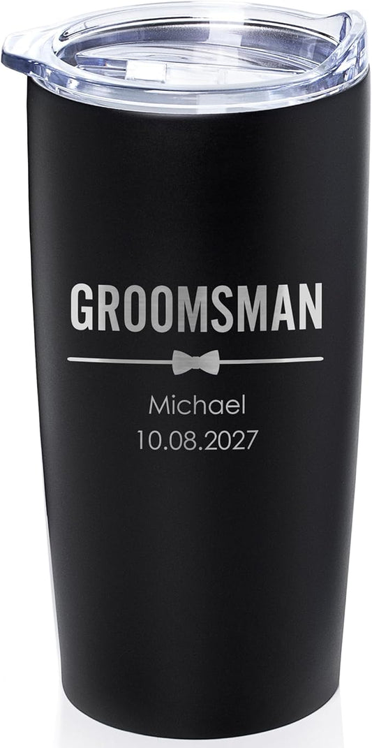 Lifetime Creations Engraved Personalized Groomsman Tumbler 20 oz - Custom Groomsmen, Best Man, Bachelor Party Stainless Steel Coffee Travel Mug Gift (Option C)