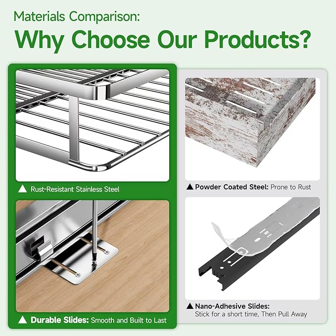 Expandable Pull Out Drawer Cabinet Organizers, Heavy Duty Slide Out Storage Shelf for Home Kitchen Pantry Cupboard Pots Pans, Adjustable Width from 23.2"~39.9", Stainless Steel 1 Pack