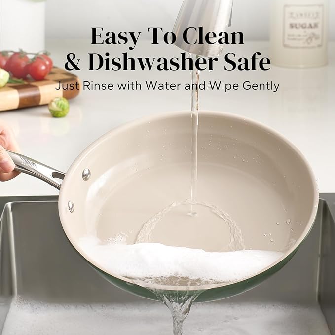 Redchef Ceramic Non Stick Egg Pans, Nonstick Frying Pan Skillet, 8 inch Cooking Pan Non Toxic with Stay Cool Handle for Induction, PTFE & PFAS & PFOA Free, Dishwasher/Oven Safe (Green)