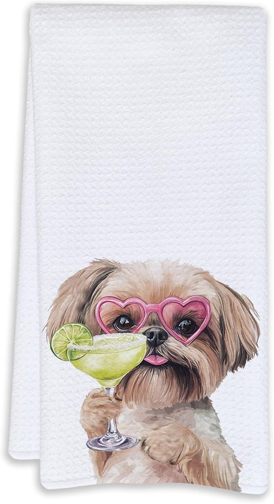 Cabana Bro Shih Tzu Gifts Kitchen Towels, Shih Tzu Gifts for Women Decorative Hand Towels for Bathroom, Funny Lion Dog Chow Chow Cocktail Tequila Dish Tea Towels for Kitchen, 16x24 Inch