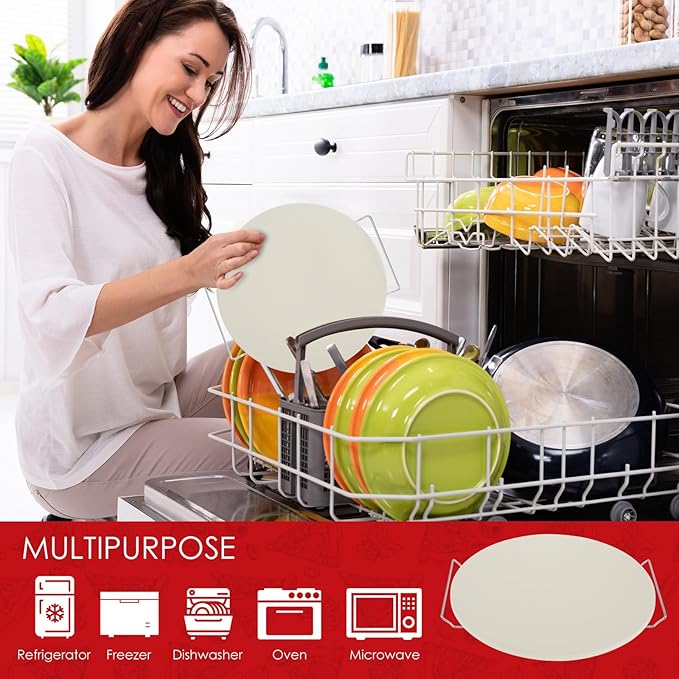 13 Inch Round Pizza Stone Pan, Heat Resistant Pizza Stone Baking Tray with Pizza Roller, Heavy Duty Cordierite Pizza Cooking Pan, Easy to Clean Baking Tool Set Suitable for Pizzas