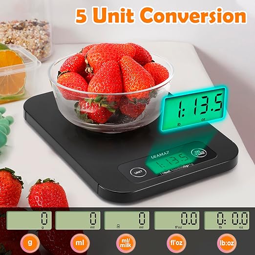 URAMAZ Food Scale with Nutritional Calculator, Digital Food Scales for Kitchen Scale Grams and Ounces, Smart Food Weight Scale for Weight Loss, 20 Nutrients Tracking, Diet, Calories, Meal Prep, 11lb