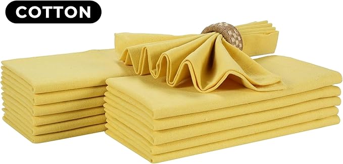 Bedding Craft Cotton Dinner Cloth Napkins Set of 12 – 18x18 Sand Yellow – Reusable & Machine Washable Fabric Napkins for Weddings, Restaurants & Everyday Dining