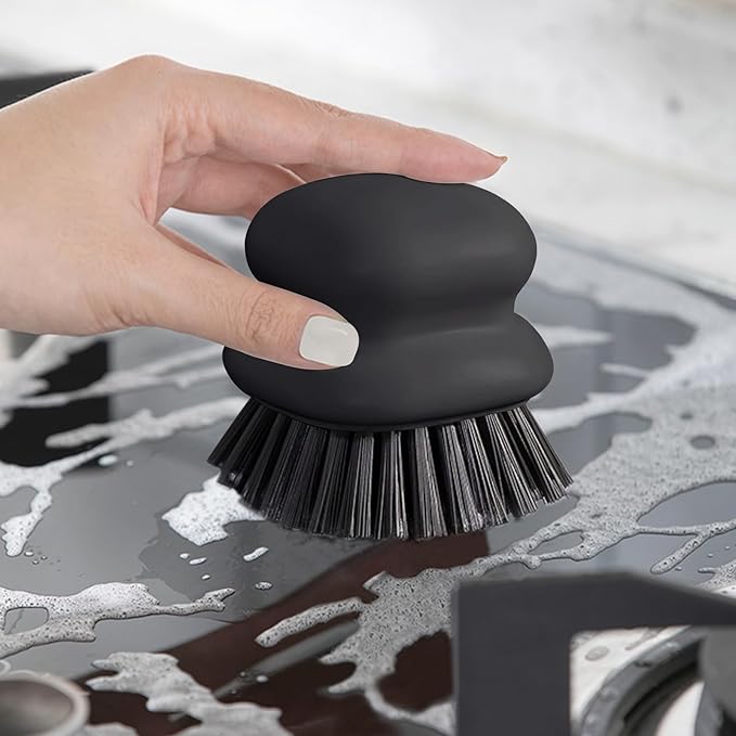 Dish Brush with Handle, Kitchen Scrub Brushes for Cleaning, Dish Scrubber with Nylon bristles for Sink, Pots, Pans(1Pack Black Nylon bristles)