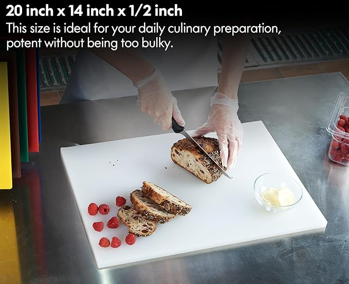 CURTA Cutting Boards for Kitchen, 20" x 14" x 0.5" 4-Piece (White, Red, Green, Blue) Color Coded Plastic Chopping Board with Anti Slip Surface Dishwasher Safe
