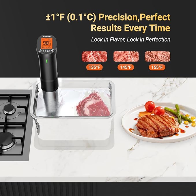 2.4G WIFI Sous Vide Cooker INKBIRD Sous Vide Machine with APP Control, 1000 Watts Immersion Circulator with APP Recipes Timer Alarm Mobile Notification, 3D Water Fast Heating Ultra-Quiet