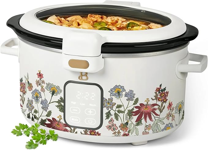 Beautiful 4-Qt Programmable Slow Cooker with Hinged Locking Lid & Touch Display – 3 Heat / 4 Timer Settings