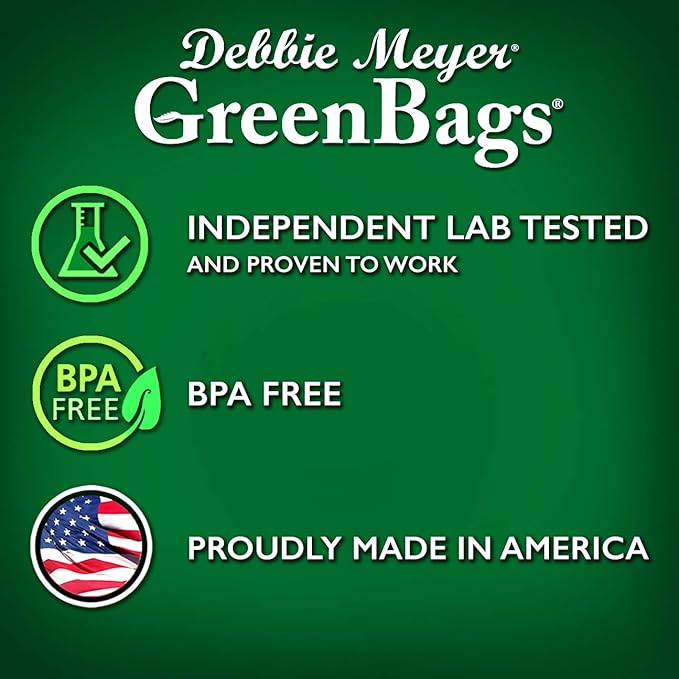 Debbie Meyer, GreenBags 40-Pack (16M, 16L, 8XL) | Reusable Storage Bags Keeps Fruit, Vegetables, Produce, Cut Flowers Fresh Longer, Kitchen & Fridge Preservation Solution, BPA Free, Made in the USA