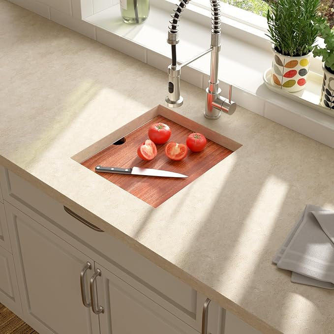 Lordear 15x17 Inch Undermount Kitchen Sink Bar Prep Sink 16 Gauge Stainless Steel Workstation Sink 15” With Cutting Board