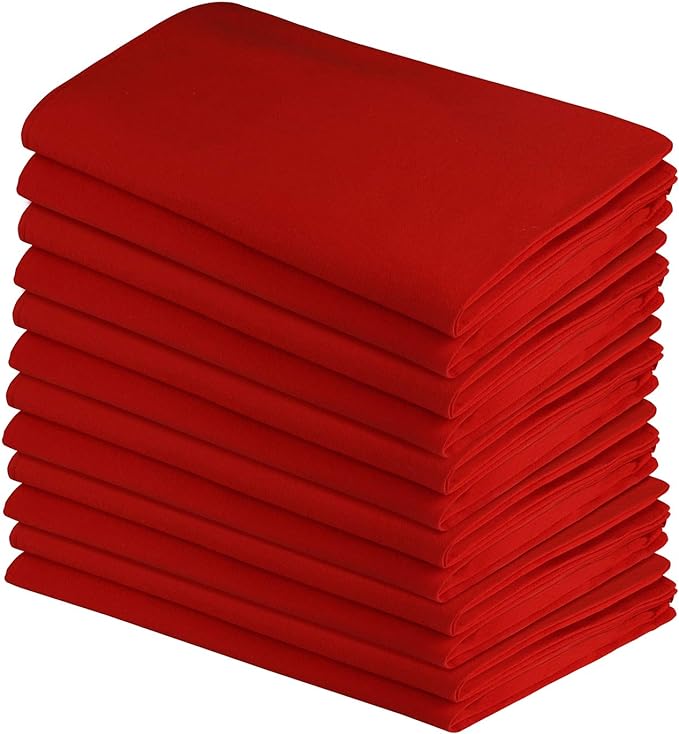 DG Collections 100% Cotton Flour Sack Towels – 12 Pack, 27x27 Inches, Red, Lint-Free, Pre-Washed, Hemmed Edges – Reusable Kitchen Towels for Cleaning, Embroidery, Printing & Crafts - Red