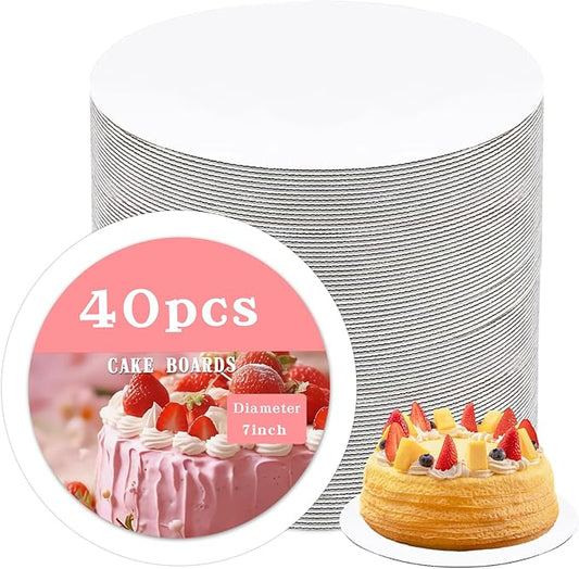 40pcs Cake Boards 7inch Round,Food-Graded Cardboard Cake Rounds, Waterproof and Oil-Proof Cake Plates, Sturdy Corrugated Cake Base, Ideal for Baking, Cake DIY, Dessert and Crafting(white, 7inch/40Pcs)