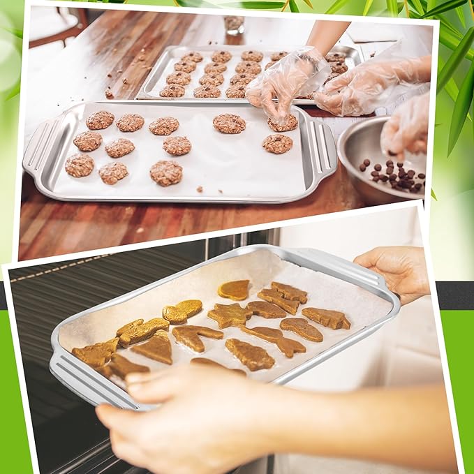 2 Pcs Stainless Steel Baking Sheet Nonstick Cookie Pan Rectangle Bakeware Cookie Sheets Oven Pan for Fish Cakes Breads Casseroles Vegetables (Handle, 16" x 9" x 1.2")