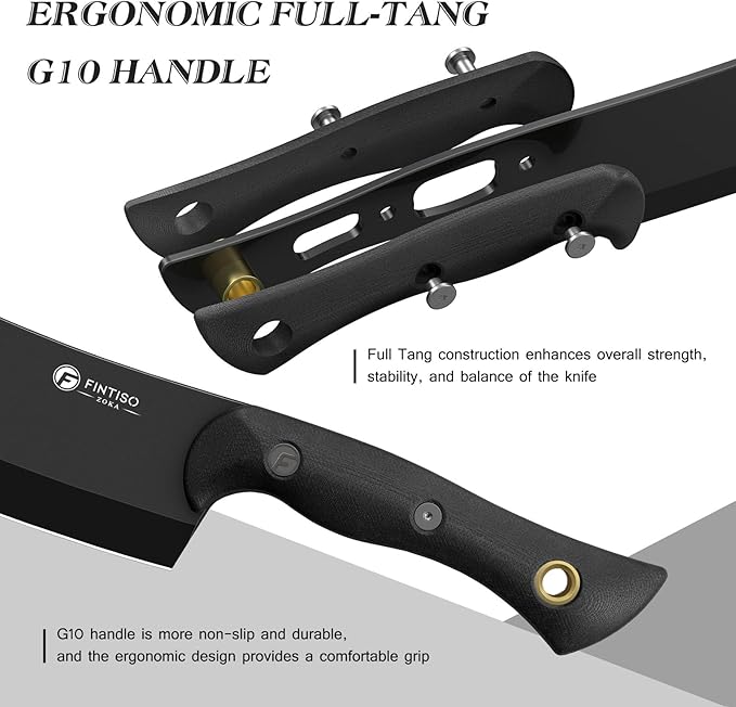 5.5 Inch Butcher Knife, 2-in-1 Chef & Meat Cleaver Knife with Sheath, Multipurpose Full Tang G10 Handle Kitchen Knives for Bone Chopping, 14C28N High Carbon Stainless Steel for Home and Outdoor