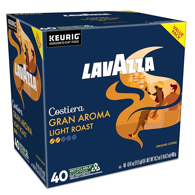 Lavazza Costiera Gran Aroma, Single Serve Keurig K-Cup Pods, Light Roast Coffee, 40-Count Box