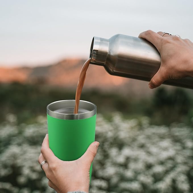 20oz Tumbler Bulk Stainless Steel Tumblers with Lid Vacuum Insulated Double Wall Travel Coffee Mug Powder Coated Tumbler Cup for Hot and Cold Drinks(Green, 1 pack)
