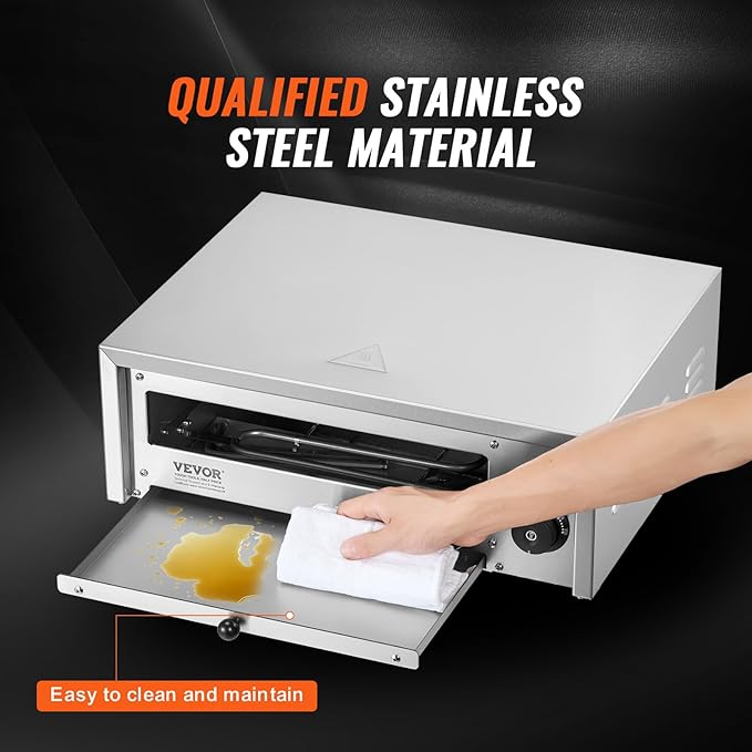 VEVOR Countertop Electric Pizza Oven, 12-inch, 1500W, 122-662℉ Temp Range, Stainless Steel Construction and Easy-to-Clean Crumb Tray, Suitable for Both Commercial and Home Use