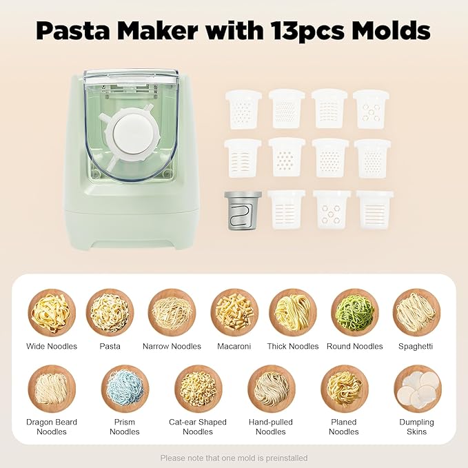 Electric Pasta Maker, 110V 260W Automatic Pasta Maker Machine Household Pasta Maker with 13 Pasta Shape Molds and LED Display for Home Kitchen Use